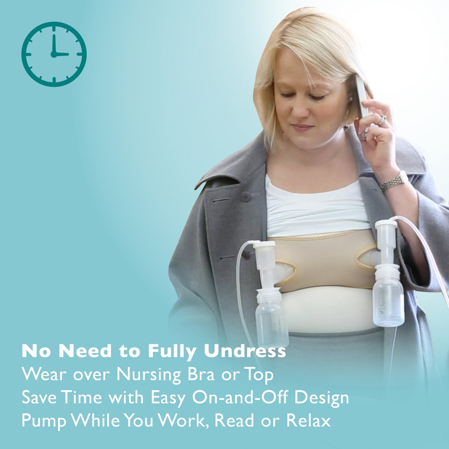 Pump Strap HandsFree Pumping & Nursing Bra – Pump More in Less Time - Fits All Moms, Turquoise