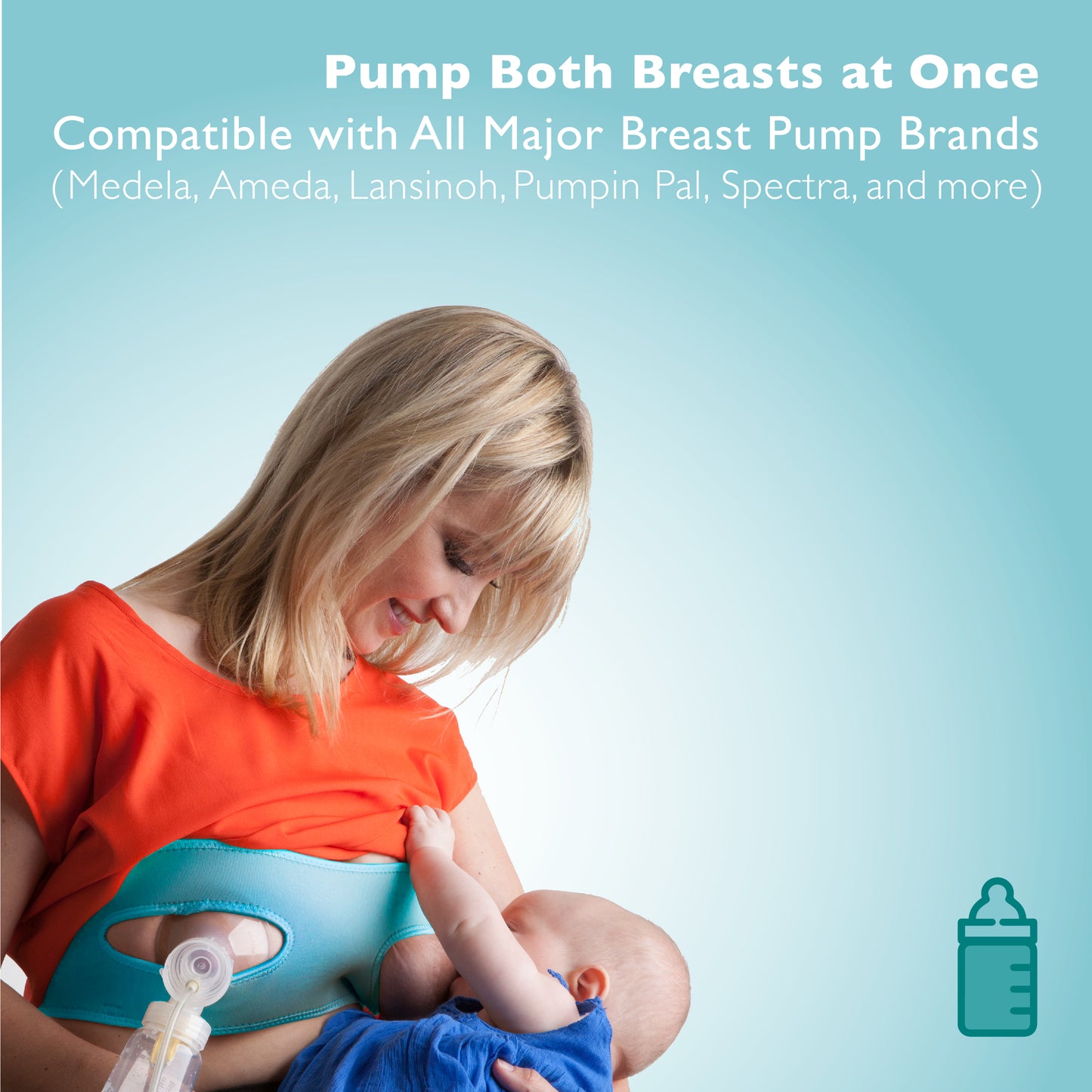 Pump Strap HandsFree Pumping & Nursing Bra – Pump More in Less Time - Fits All Moms, Turquoise